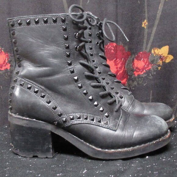 Ash "Xim" Black Leather Studded Lace Up Combat Boots Sz.9/39 - Picture 2 of 13